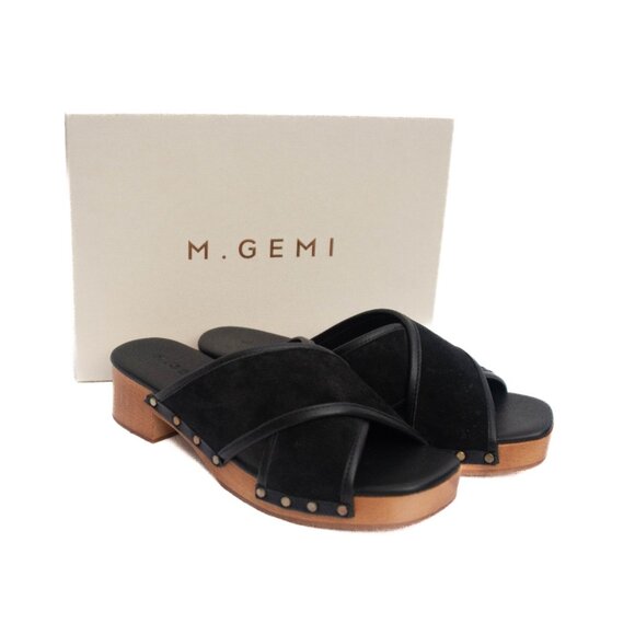 M. Gemi The Mariella Black Suede Wooden Slip-on Platform Sandals 40.5/10 US - Picture 2 of 13